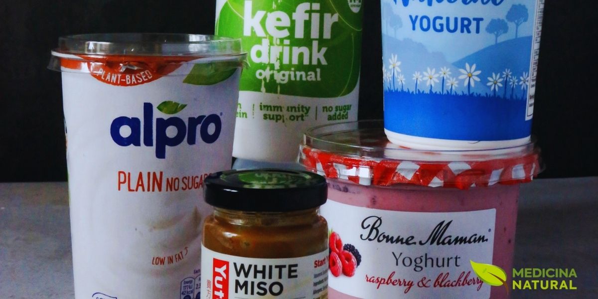 Esta imagem apresenta uma seleção diversificada de alimentos ricos em probióticos, incluindo iogurte, kefir e outros produtos fermentados. Incorporar essas fontes naturais de Lactobacillus na dieta diária é uma estratégia deliciosa e eficaz para fortalecer o microbioma intestinal e promover uma saúde digestiva equilibrada. Fonte: Nourish With Nish.