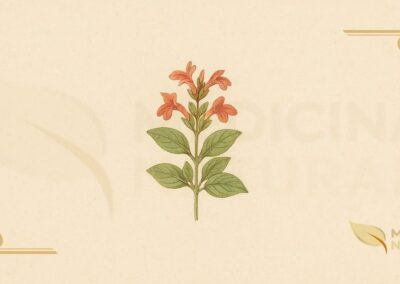 Ilustração botânica de Dicliptera aromatica (Vell.) Juss. (alecrim-da-serra, alecrim-do-campo), planta aromática nativa do Brasil da família Acanthaceae descrita por Vellozo e reclassificada por Jussieu, mostrando folhas opostas lanceoladas, flores tubulares roxas em espigas terminais e caule herbáceo, em estilo de enciclopédia botânica vitoriana do século XIX.