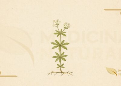 Ilustração botânica de Galium odoratum (L.) Scop. (aspérula-odorífera, sweet woodruff, waldmeister), planta herbácea perene nativa da Europa e Ásia da família Rubiaceae descrita por Lineu em 1753 e reclassificada por Scopoli, mostrando folhas verticiladas em estrela, flores brancas de quatro pétalas em umbelas e caule quadrangular, em estilo de enciclopédia botânica vitoriana do século XIX.