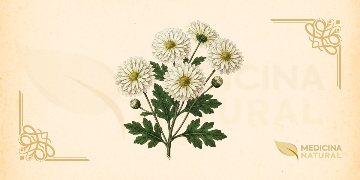 O Chrysanthemum morifolium é uma planta herbácea perene da família Asteraceae que pode atingir até 1,5 metros de altura. Apresenta caule ereto e folhas lobadas de cor verde-escura com textura aveludada. As flores são na verdade inflorescências complexas chamadas capítulos, compostas por flores centrais tubulares e flores marginais liguladas que se assemelham a pétalas. A diversidade de cultivares oferece cores variadas incluindo branco, amarelo, rosa, roxo e vermelho. A planta floresce no outono e é amplamente cultivada tanto por seu valor ornamental quanto por suas propriedades terapêuticas.