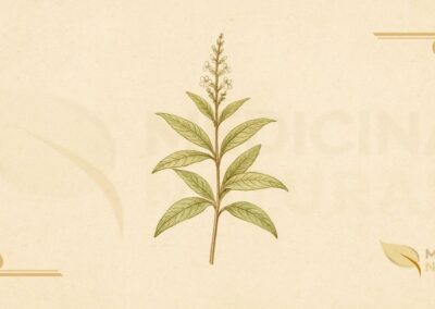 Ilustração botânica de Aloysia citriodora Paláu (cidrão, lúcia-lima, lemon verbena), arbusto aromático nativo da América do Sul (Argentina, Chile, Peru) da família Verbenaceae catalogado por Antonio Palau y Verdera em 1784, mostrando folhas lanceoladas opostas com forte aroma cítrico, flores tubulares em espigas terminais lavanda-pálidas e caule lenhoso, em estilo de enciclopédia botânica vitoriana do século XIX.
