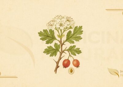 Ilustração botânica de Crataegus monogyna Jacq. (espinheiro-alvar, espinheiro-branco, common hawthorn), árvore da família Rosaceae nativa da Europa, mostrando ramo com folhas lobadas, flores brancas de cinco pétalas com estames proeminentes, espinhos e frutos vermelhos (haws) com uma única semente, em estilo de enciclopédia botânica do século XIX.