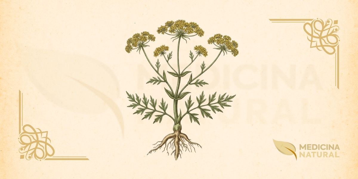 Ferula linkii Webb (Apiaceae). Planta herbácea perene endêmica das Ilhas Canárias, com caules robustos ramificados, folhas finamente divididas e inflorescências em umbelas compostas amarelas. Rica em sesquiterpenos carotanos e daucanos com propriedades medicinais potenciais.