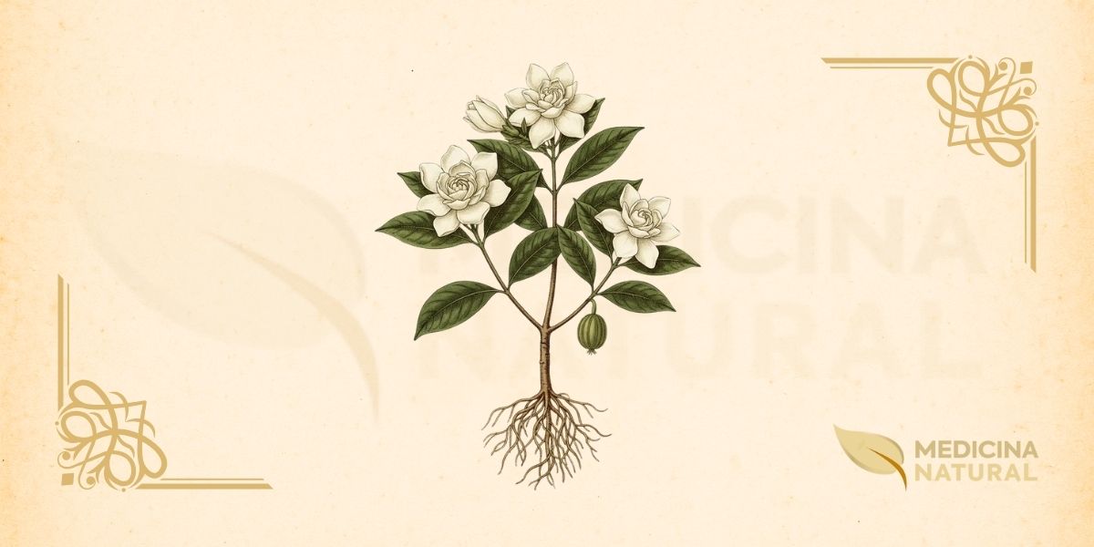 Gardenia jasminoides Ellis (Rubiaceae) é um arbusto perene, sempre-verde, que atinge de 1 a 3 metros de altura. Possui folhas opostas ou em verticilos de três, oblongas a elípticas, de 5-15 cm de comprimento, brilhantes, verde-escuras, coriáceas, com nervuras proeminentes. As flores são solitárias ou em pequenos grupos terminais, grandes (5-12 cm de diâmetro), brancas, com 5-12 pétalas aveludadas, muito perfumadas. O cálice é tubular com 5-8 lobos lineares. O fruto é uma baga ovóide ou oblonga, de 2-5 cm de comprimento, com 5-8 costelas longitudinais, laranja-avermelhado quando maduro, contendo numerosas sementes achatadas. Nativa da China, Japão, Taiwan e Vietnã, é amplamente cultivada em regiões tropicais e subtropicais como planta ornamental. Floresce na primavera e verão, frutifica no outono. Sinônimos botânicos: Gardenia augusta (L.) Merr., Gardenia florida L.