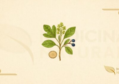 Ilustração botânica de Sassafras albidum (Nutt.) Nees (sassafrás, sassafrás-branco, sassafras), árvore caducifólia da família Lauraceae descrita por Nuttall e validada por Nees em 1836, nativa do leste da América do Norte, mostrando ramo com folhas polimórficas características (três formas distintas: oval inteira, com um lobo lateral em forma de luva, e trilobada), flores amarelo-esverdeadas em cachos, frutos azul-escuros em pedúnculos vermelhos, e corte transversal da casca aromática da raiz, em estilo de enciclopédia botânica do século XIX.