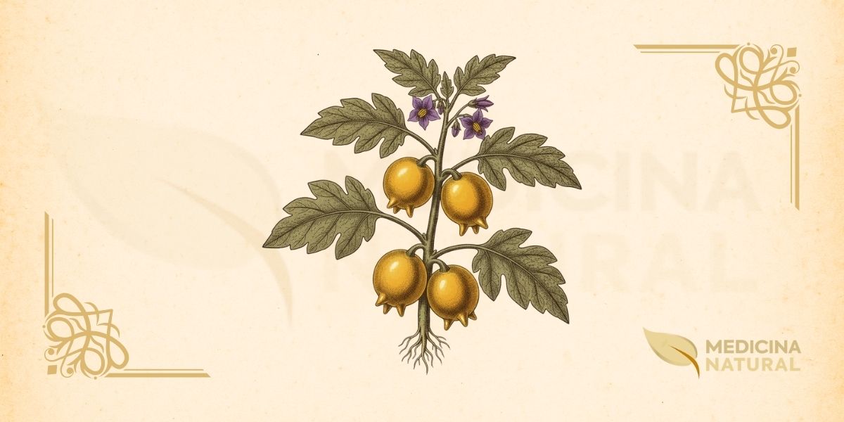 Solanum mammosum L. (Solanaceae) é uma erva robusta ou arbusto anual ou perene de curta duração, de 0,4 a 1 metro de altura. Caule ereto, ramificado, verde-acinzentado, coberto por tricomas estrelados e espinhos. Folhas alternadas, simples, ovadas a oblongas, de 5-10 cm × 4,5-9,5 cm, densamente peludas, com espinhos nas nervuras. Inflorescências em cimas escorpioides com 2-4 flores. Flores actinomorfas, hermafroditas, corola violeta a roxa, 1,8 cm de diâmetro, profundamente 5-lobada, anteras amarelas proeminentes. Fruto é uma baga piriforme de 4,5-5,5 cm, com 4-5 protuberâncias papilares na base, amarelo-brilhante quando maduro, polpa branca esponjosa com numerosas sementes pequenas. Nativa da América do Sul (Brasil, Colômbia, Equador, Peru), naturalizada em regiões tropicais e subtropicais da Ásia, África e Oceania. Sinônimos botânicos: Solanum platanifolium Sims, Solanum mammosum var. albiflorum Dunal. PLANTA TÓXICA: Contém alcaloides esteroidais (solanina, solamargina, solasonina). Dose tóxica: 20 mg de solanina.