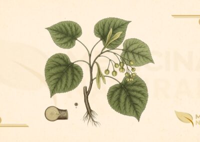 A Tilia americana é uma árvore decídua de grande porte, podendo atingir mais de 30 metros de altura, com uma copa densa e arredondada que oferece uma sombra generosa. Suas folhas são grandes, em formato de coração (cordiformes), com bordas serrilhadas e uma base assimétrica. As flores, pequenas e de cor amarelo-pálido, são extremamente perfumadas e se agrupam em inflorescências pendentes, cada uma com uma bráctea longa e esverdeada que parece uma asa. Essas flores são a parte mais valorizada da planta para uso medicinal e são colhidas no início do verão.