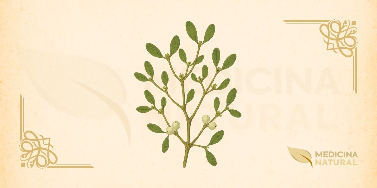 O Viscum album L. (Santalaceae) é um arbusto hemiparasita perene e dioico que forma tufos esféricos de 20 a 100 cm nos galhos de árvores hospedeiras. Possui caule dicotomicamente ramificado verde-amarelado, folhas opostas coriáceas de 2-8 cm, flores amarelo-esverdeadas inconspícuas e pseudobagas brancas translúcidas de 6-10 mm contendo sementes em polpa viscosa. Estabelece conexão vascular com o hospedeiro através de haustórios, obtendo água e sais minerais, mas mantém fotossíntese autônoma. Distribui-se pela Europa, Norte da África e Ásia temperada até 1.400 m de altitude, com três subespécies principais que se especializam em diferentes hospedeiros, influenciando sua composição fitoquímica.