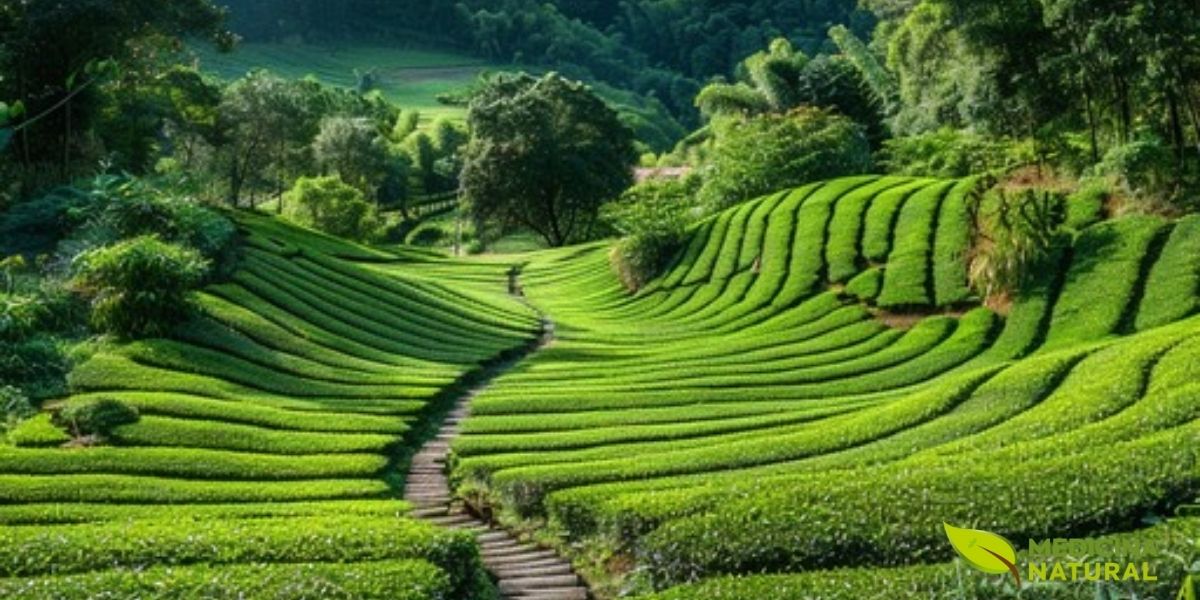Os jardins de chá bem cuidados apresentam uma vegetação exuberante e vibrante, indicando plantas saudáveis e solo fértil. A cor verde intensa das folhas demonstra alto teor de clorofila, essencial para a fotossíntese e para a produção dos compostos bioativos que conferem ao chá verde suas propriedades terapêuticas. A densidade da plantação é cuidadosamente controlada para permitir circulação de ar adequada e prevenir doenças, ao mesmo tempo que maximiza a produtividade. Jardins de chá premium são frequentemente localizados em regiões montanhosas.