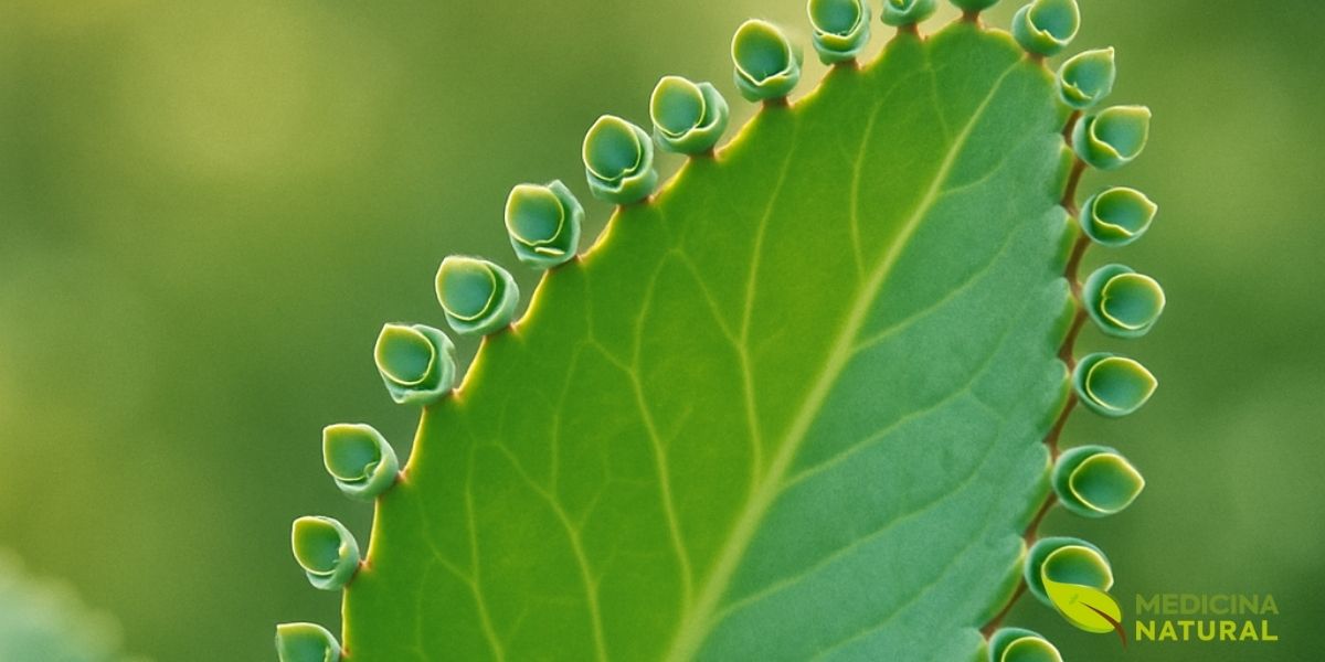 Close-up das mudas adventícias (plântulas) que se formam naturalmente nas bordas serrilhadas das folhas de Kalanchoe pinnata. Essas pequenas plantas completas, com raízes e folhas, caem no solo e geram novas plantas, garantindo a propagação eficiente da espécie. Close-up das mudas adventícias (plântulas) que se formam naturalmente nas bordas serrilhadas das folhas de Kalanchoe pinnata. Essas pequenas plantas completas, com raízes e folhas, caem no solo e geram novas plantas, garantindo a propagação eficiente da espécie.