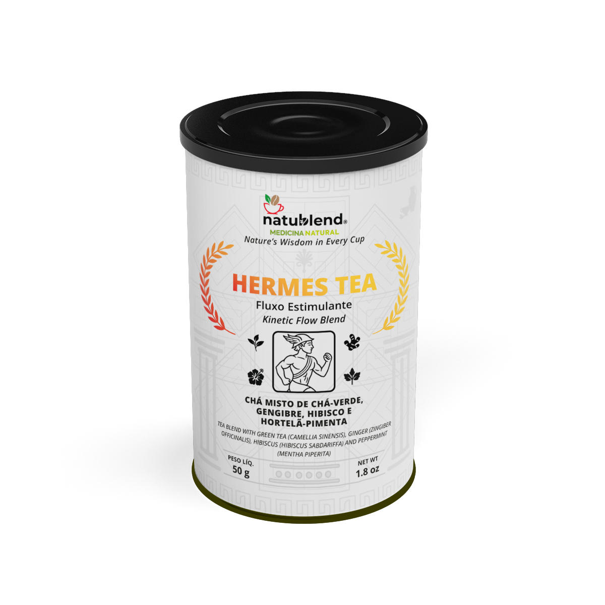 Natublend Hermes Tea 50g — Blend Exclusivo em Lata — Energia e Foco